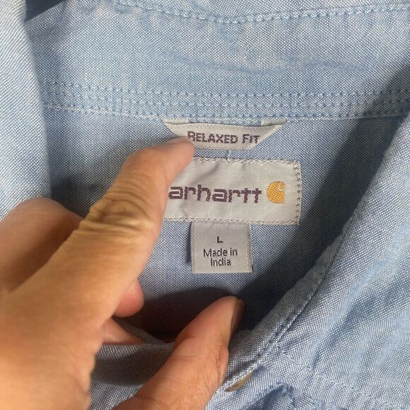 Carhartt Men Large Blue Chambray Short Sleeve Shirt S200 CBL Work Chore - Picture 6 of 8